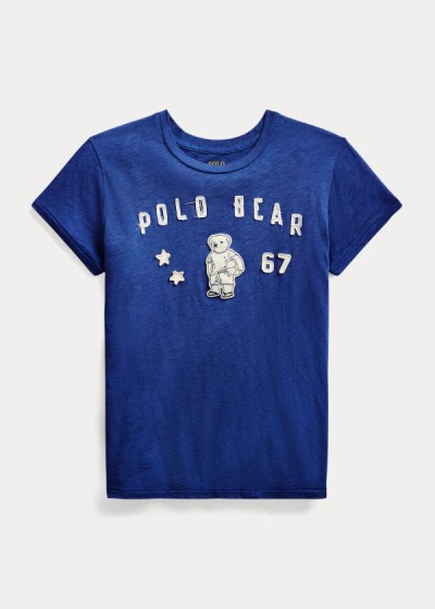 Playeras Polo Ralph Lauren Mujer Azul Rey Azul Marino - Polo Bear Patch Jersey - QHGUW7654